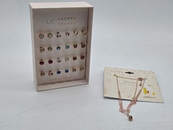 Kohl's Jewelry - LC Lauren Conrad Stud Earings Set 12 Pairs Plus Pink Necklace Gold Tone Kohls...